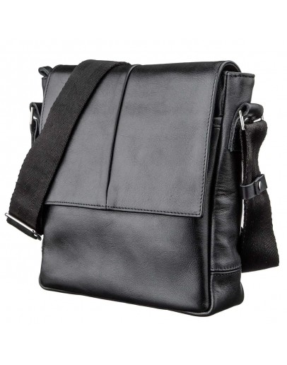 Фотография Черная кожаная мужская сумка через плечо SHVIGEL 00793