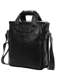 Черная вертикальная мужская сумка из натуральной кожи 7042