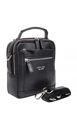 Маленькая черная кожаная мужская сумка на плечо - барсетка KARYA 0871-45