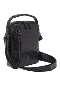 Мужская черная сумка - барсетка из  тисненной натуральной кожи KARYA - 0877-53