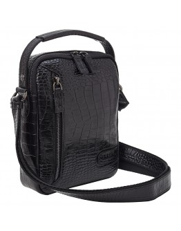Мужская черная сумка - барсетка из  тисненной натуральной кожи KARYA - 0877-53