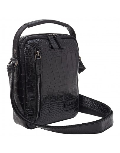 Фотография Мужская черная сумка - барсетка из  тисненной натуральной кожи KARYA - 0877-53