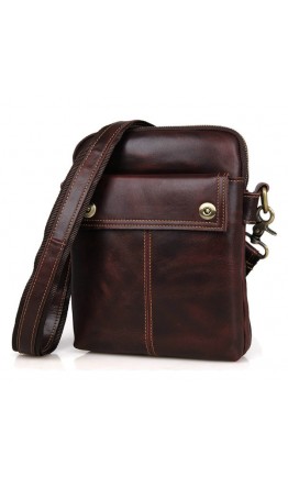 Бордово коричневая кожаная мужская сумка 71002X