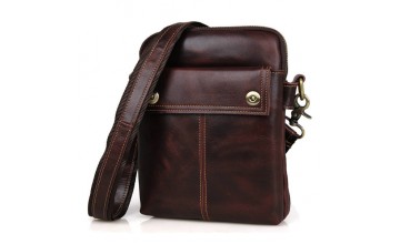 Бордово коричневая кожаная мужская сумка 71002X
