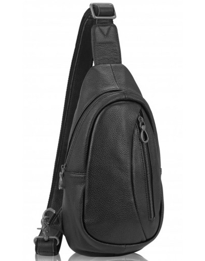 Фотография Черный кожаный мужской рюкзак - слинг Tiding Bag 10030A