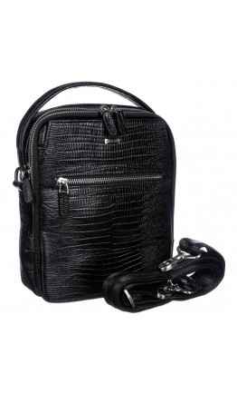 Черная кожаная мужская сумка на плечо - барсетка DESISAN 1015-143
