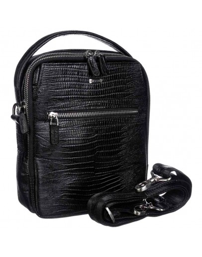 Фотография Черная кожаная мужская сумка на плечо - барсетка DESISAN 1015-143