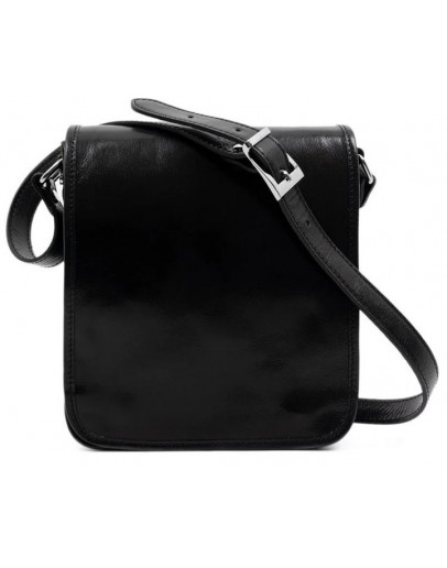 Фотография Черная кожаная мужская сумка на плечо Time Resistance On The Road 1110701 black