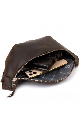 Кожаная мужская винтажная коричневая сумка на пояс GRANDE PELLE 11154