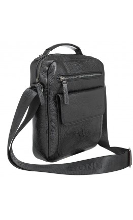 Мужская черная кожаная фирменная сумка на плечо и в руку BOND 1121-2281