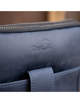 Мужская сумка синяя планшетка кожаная SHVIGEL 11284