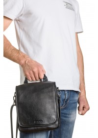 Черная мужская кожаная сумка на плечо - барсетка REK-115-3-Vermont