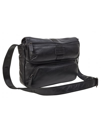 Фотография Кожаная горизонтальная черная сумка на плечо среднего размера  TONY BELLUCCI - 1184-101