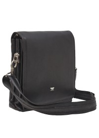 Кожаная мужская черная вместительная сумка на плечо DESISAN - 1321-101