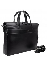 Кожаная гладкая мужская чёрная сумка для ноутбука 15.6 дюймов DESISAN 1335-101