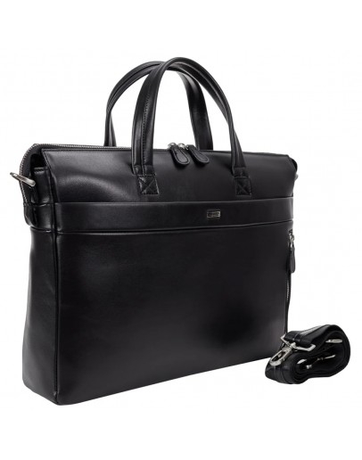 Фотография Кожаная гладкая мужская чёрная сумка для ноутбука 15.6 дюймов DESISAN 1335-101