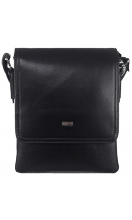 Кожаная мужская черная вместительная сумка на плечо DESISAN - 1359-1