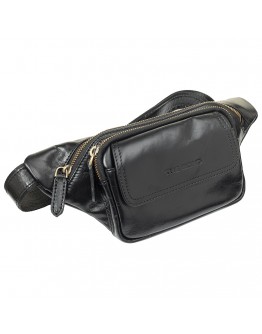 Кожаная мужская черная сумка на пояс BOND 1403-1