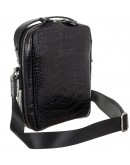 Фотография Кожаная черная мужская сумка c теснением на плечо - барстека BOND 1447-356