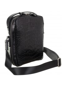 Кожаная черная мужская сумка c теснением на плечо - барстека BOND 1447-356