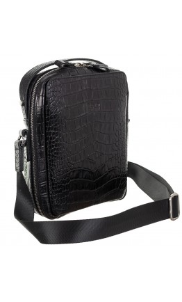 Кожаная черная мужская сумка c теснением на плечо - барстека BOND 1447-356