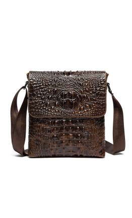 Коричневая сумка на плечо с тиснением под крокодила Vintage 14698
