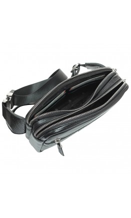 Кожаная мужская черная сумка на пояс DESISAN - 1470-01
