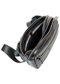 Кожаная фирменная черная сумка на пояс DESISAN - 1470-101
