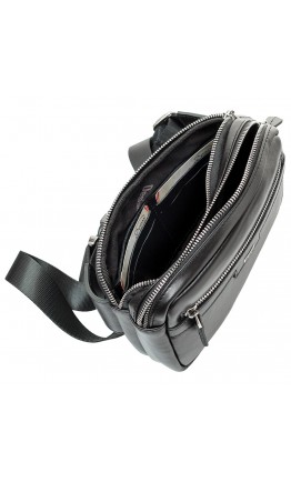 Кожаная фирменная черная сумка на пояс DESISAN - 1470-101