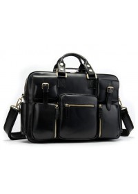 Черная мужская вместительная кожаная сумка Vintage 14756