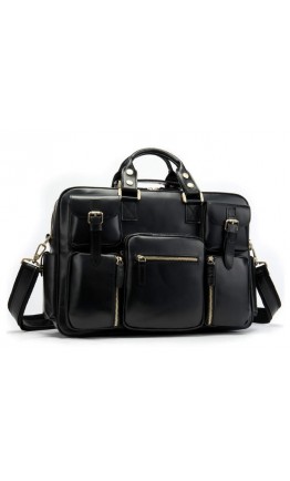 Черная мужская вместительная кожаная сумка Vintage 14756