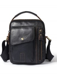 Черная мужская кожаная небольшая сумка Vintage 14765