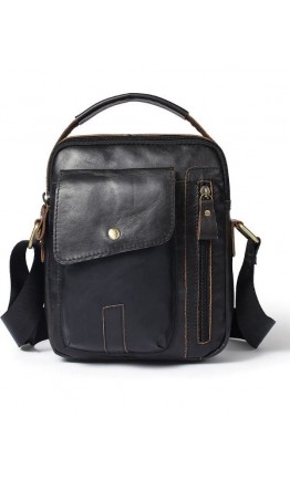 Черная мужская кожаная небольшая сумка Vintage 14765