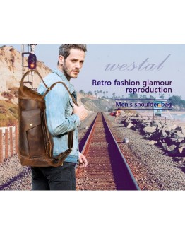 Вместительная мужская кожаная сумка на плечо - слинг Vintage 14782