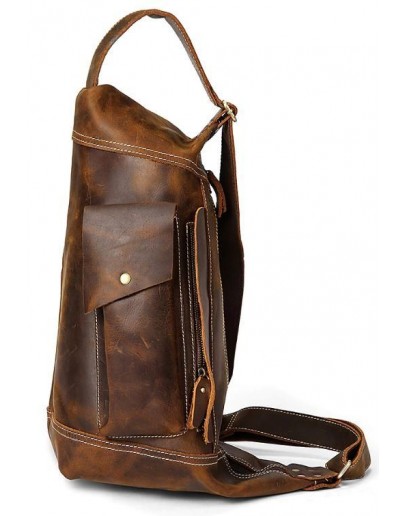 Фотография Вместительная мужская кожаная сумка на плечо - слинг Vintage 14782