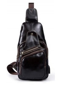Кожаный мужской слинг темно-коричневый Vintage 14838
