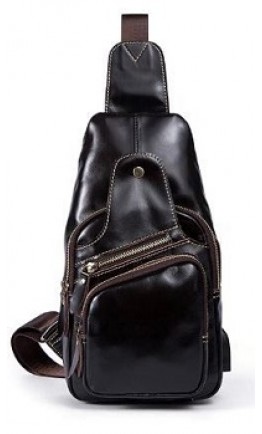 Кожаный мужской слинг темно-коричневый Vintage 14838