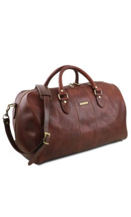 Дорожная коричневая кожаная фирменная сумка-даффл Tuscany Leather Lisbona TL141657