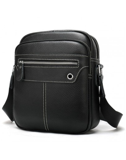 Фотография Кожаная черная мужская сумка на плечо Vintage 20018