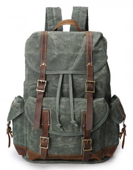 Зеленый вместительный тканево - кожаный рюкзак Vintage 20056