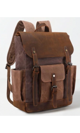 Коричневый вместительный рюкзак тканево - кожаный Vintage 20057
