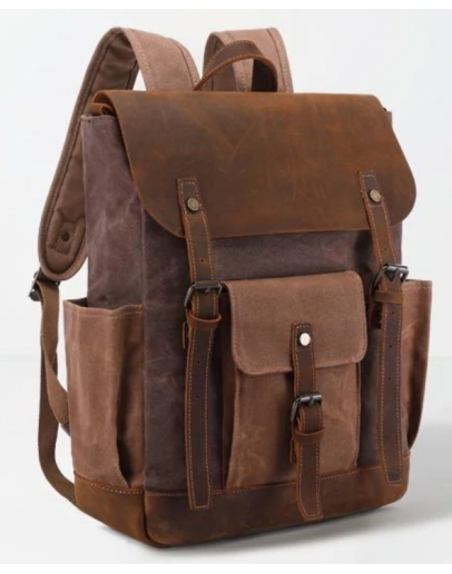 Фотография Коричневый вместительный рюкзак тканево - кожаный Vintage 20057