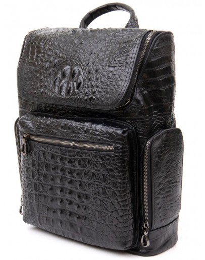 Фотография Кожаный черный рюкзак с тиснением под рептилию Vintage 20431