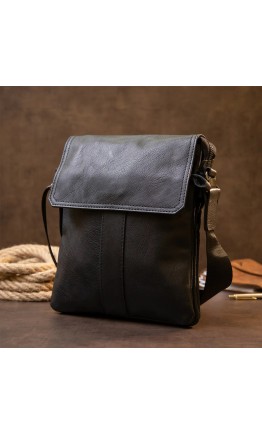 Кожаная черная мужская сумка почтальонка Vintage 20442