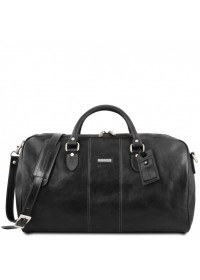 Дорожная черная кожаная фирменная сумка-даффл Tuscany Leather Lisbona TL141657 black