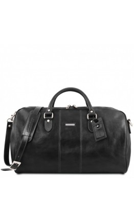 Дорожная черная кожаная фирменная сумка-даффл Tuscany Leather Lisbona TL141657 black