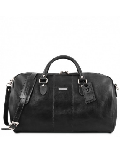 Фотография Дорожная черная кожаная фирменная сумка-даффл Tuscany Leather Lisbona TL141657 black