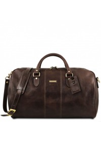 Дорожная темно - коричневая кожаная фирменная сумка-даффл Tuscany Leather Lisbona TL141657 bbrown