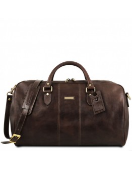 Дорожная темно - коричневая кожаная фирменная сумка-даффл Tuscany Leather Lisbona TL141657 bbrown