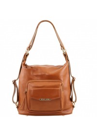 Кожаная фирменная женская сумка - рюкзак Tuscany Leather TL141535 coniac